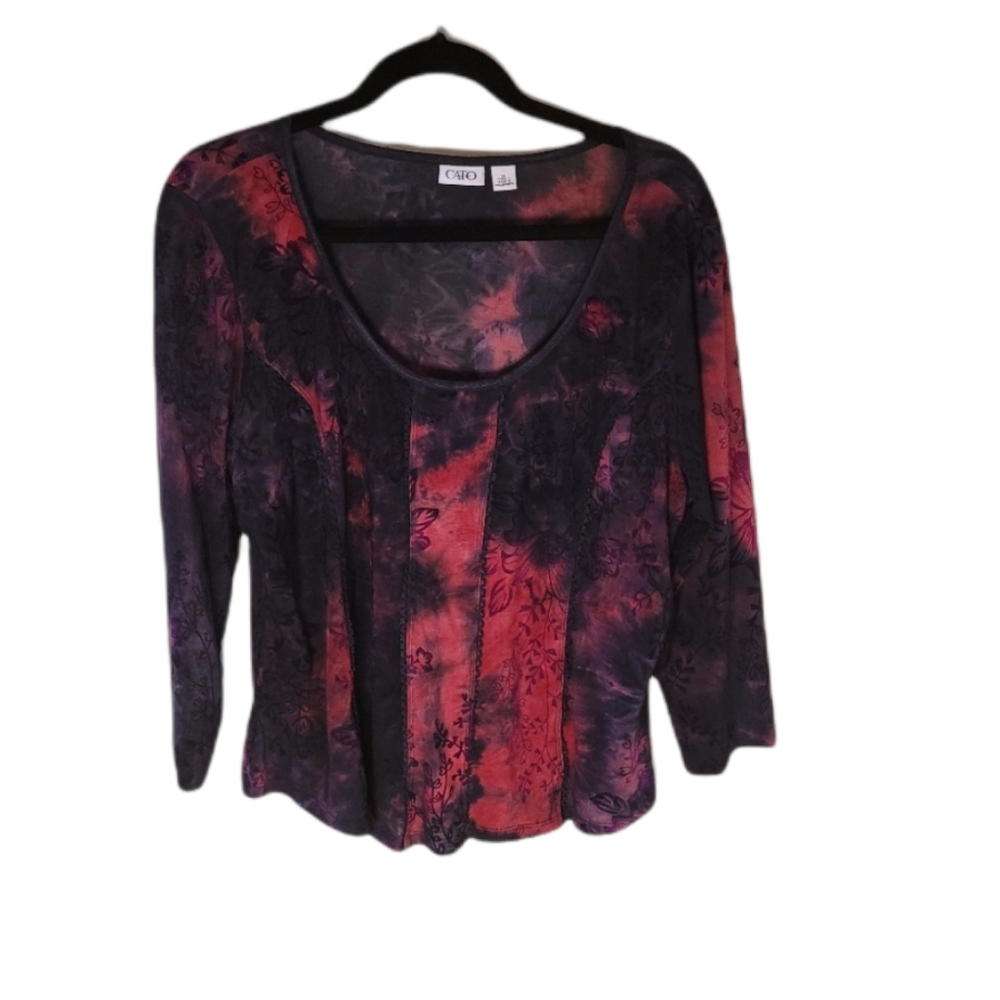 Cato red and black blouse with floral print